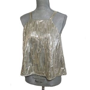 Maeve Gold Sequin Halter Top M +Sm | Anthropologie Metallic Party Blouse NWT